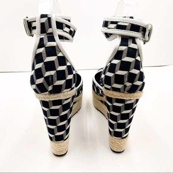 {Pierre Hardy} Canvas & Leather Cubed Print Espadrille Wedges - Picture 8 of 16